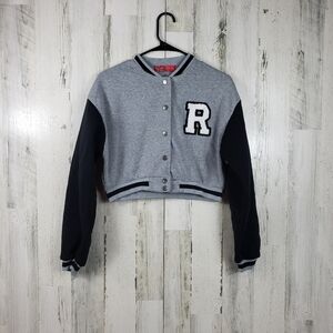 Roma concept by rosee gray and black R logo crop jacket women's size medium
